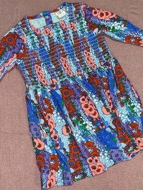 kate quinn Blue Purple Pink Floral Smocked Casual Dress